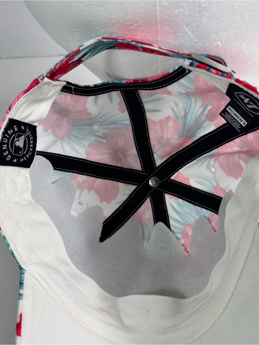 47 Clean Up Atlanta Braves MLB Women’s White Pink Flowers Hat Cap Adj Tropical - Picture 11 of 11